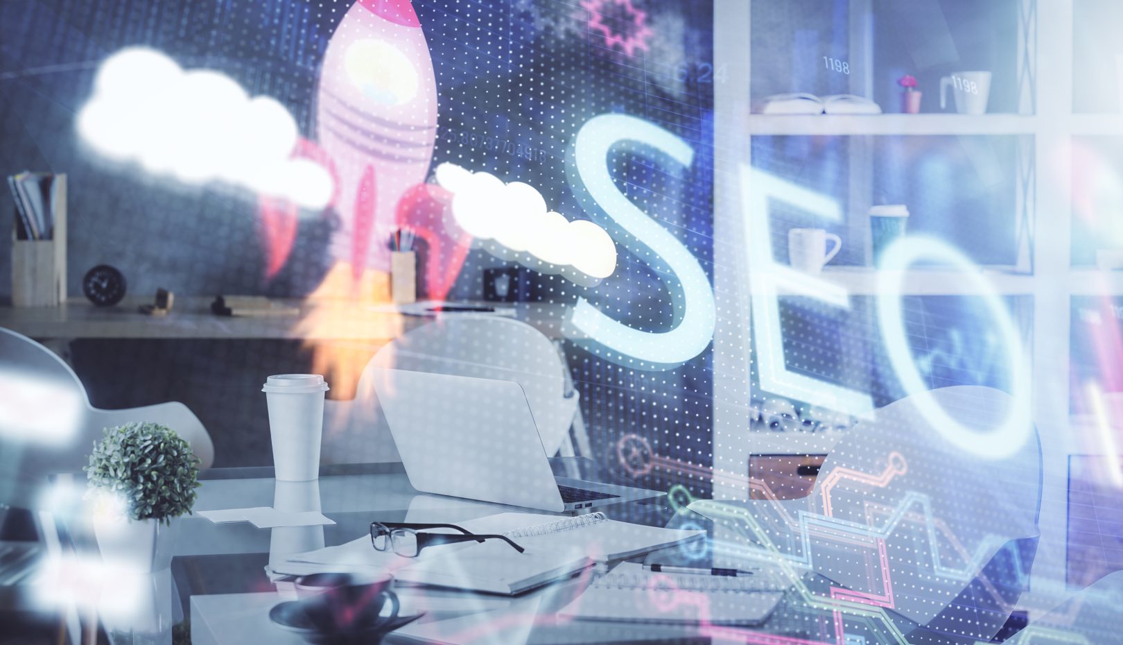 Dijital pazarlama ajansının SEO stratejisi üzerine çalışırken bir profesyonelin içerik analizi yaptığı an. Sosyal medya yönetimi ve Google Benim İşletmem gibi araçlarla SEO iyileştirmeleri yapılması